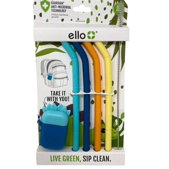 Ello Kids Fold and Store Silicone Straw Set with Case - Picture 1 of 5